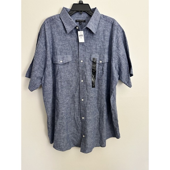 Banana Republic Other - Banana Republic Mens XXL Linen Blend Chambray Short Sleeve Button Shirt Blue NWT